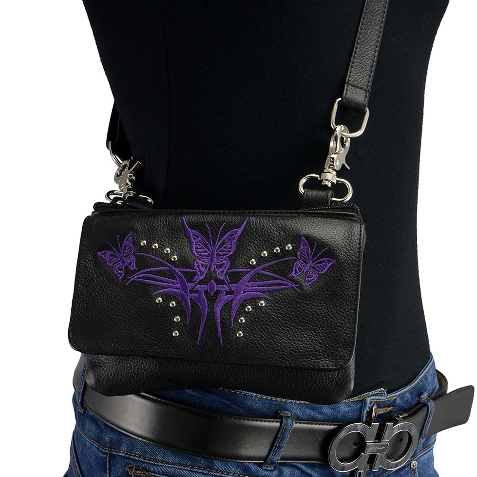 Milwaukee Leather Women's Butterfly Leather Multi-Pocket Belt Bag