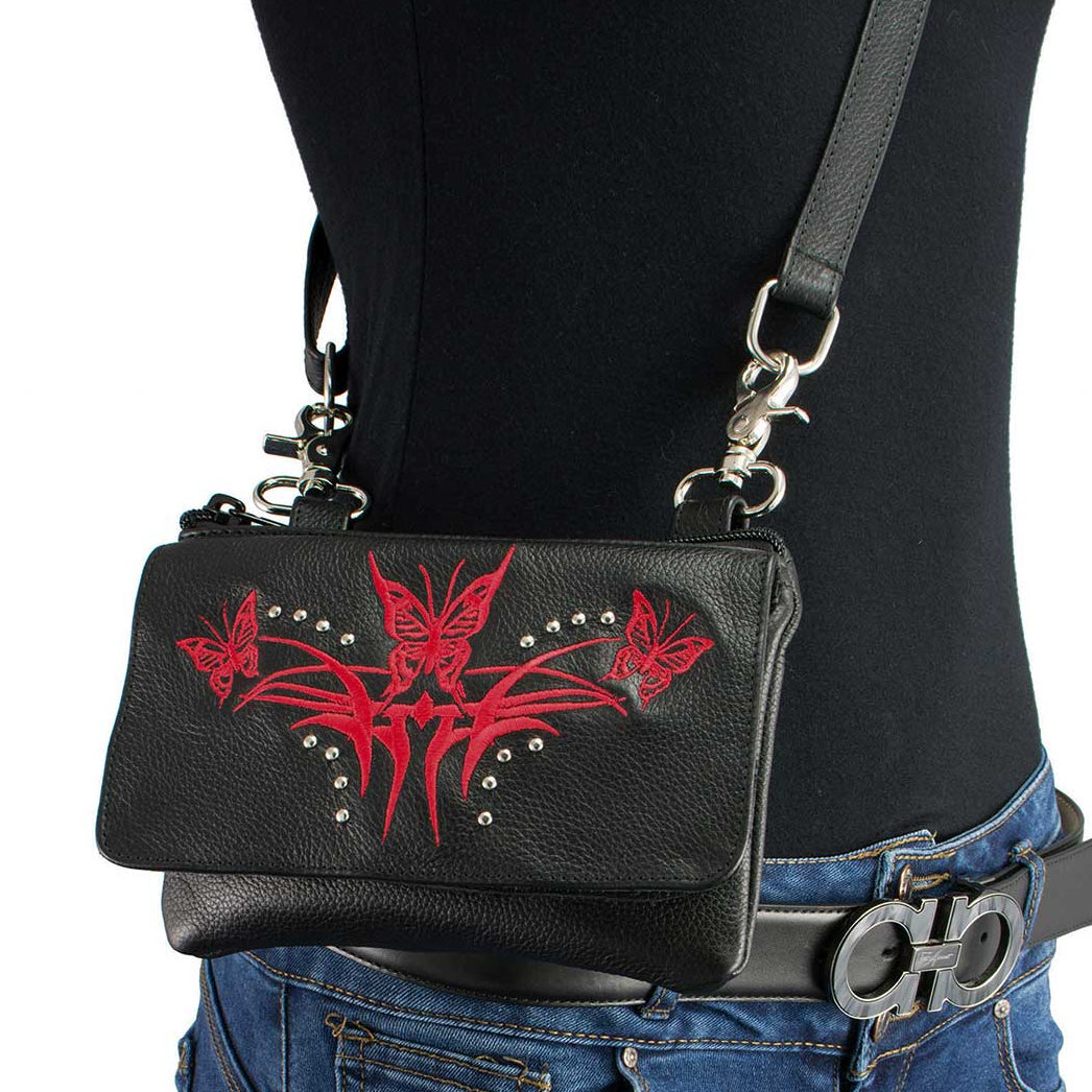 Milwaukee Leather Women's Butterfly Leather Multi-Pocket Belt Bag