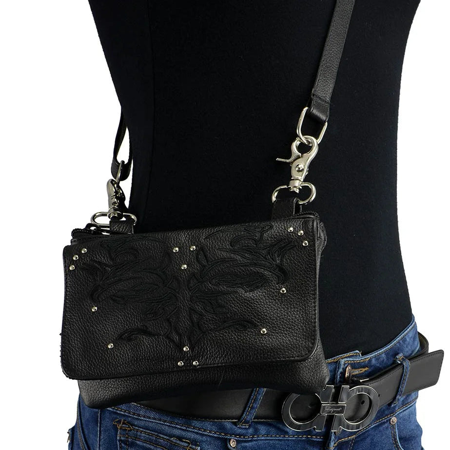 Milwaukee Leather Women's Tribal Eagle Leather Multi-Pocket Belt Bag
