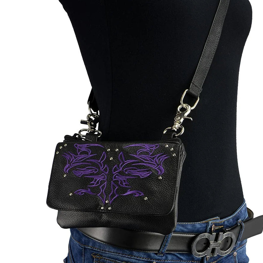 Milwaukee Leather Women's Tribal Eagle Leather Multi-Pocket Belt Bag