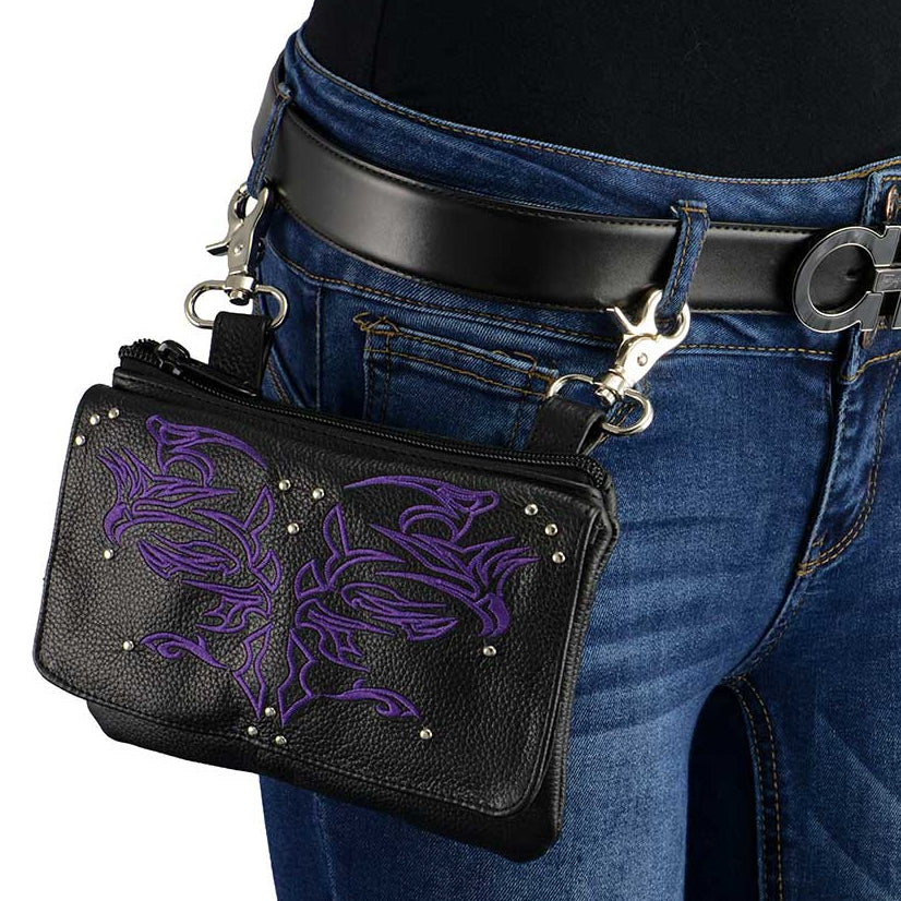 Milwaukee Leather Women's Tribal Eagle Leather Multi-Pocket Belt Bag