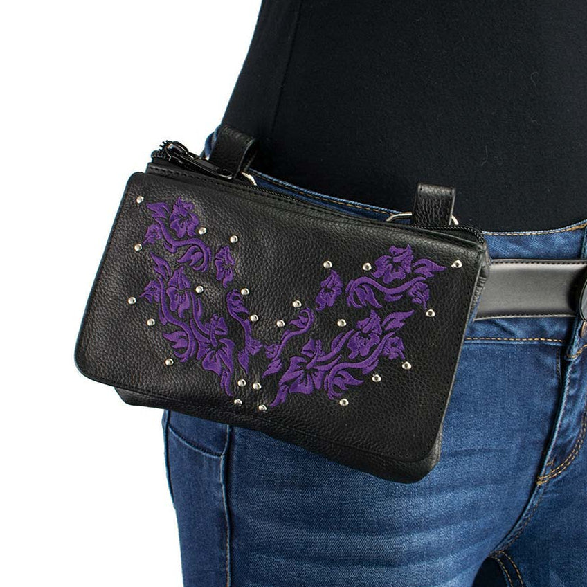 Milwaukee Leather Women's Flower Leather Multi-Pocket Belt Bag