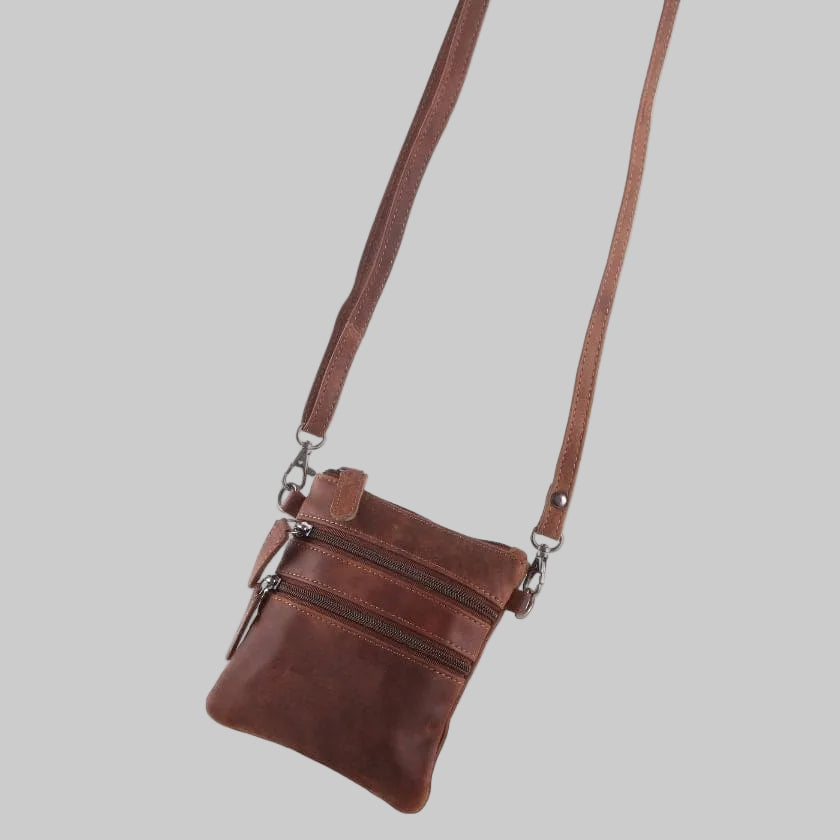 Greenwood Leather Mini Crossbody Bag with 3 Zipper Pockets