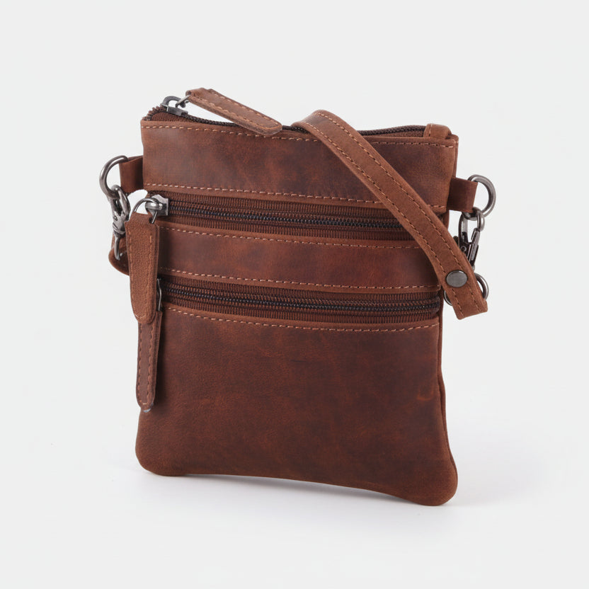Greenwood Leather Mini Crossbody Bag with 3 Zipper Pockets