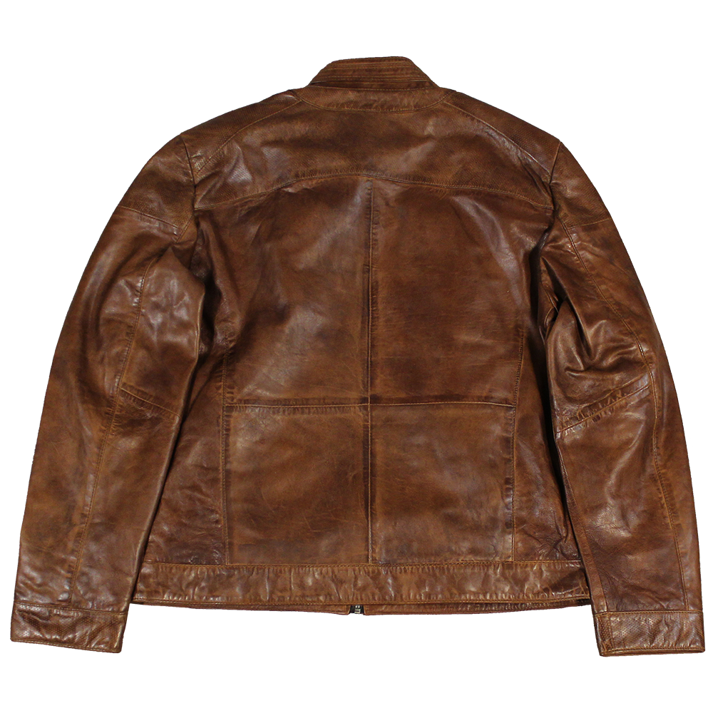 Men's Snap Collar Leather Racer Jacket