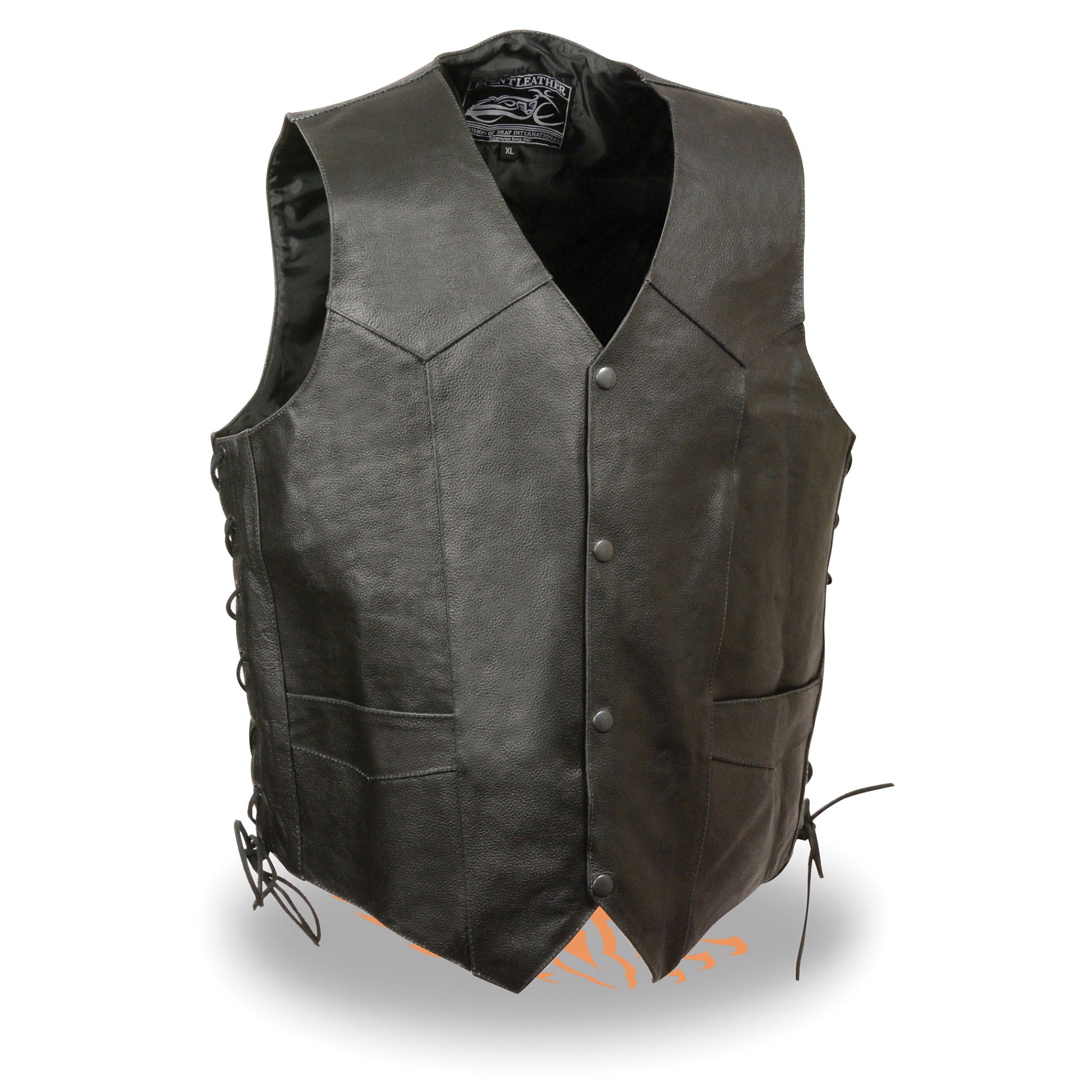 Milwaukee Leather Men's Side Lace Leather Vest w/ Skull & Wings
