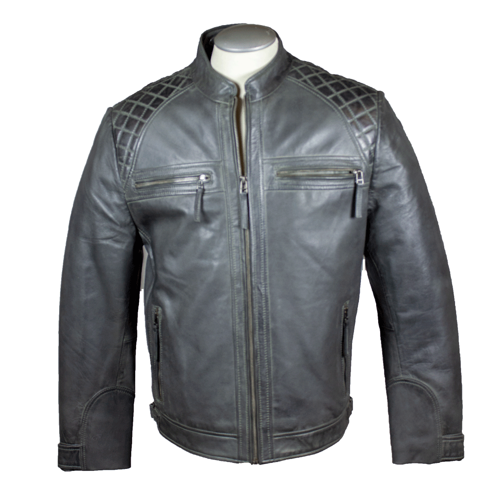 BOL Men's Quilted Shoulders Leather Jacket