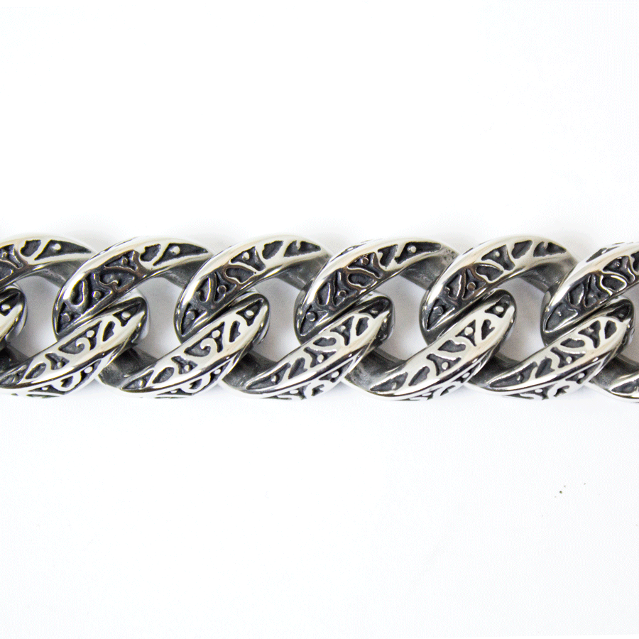Men’s Oxidized Stainless Steel Cuban Link Bracelet. Vintage Biker Chain