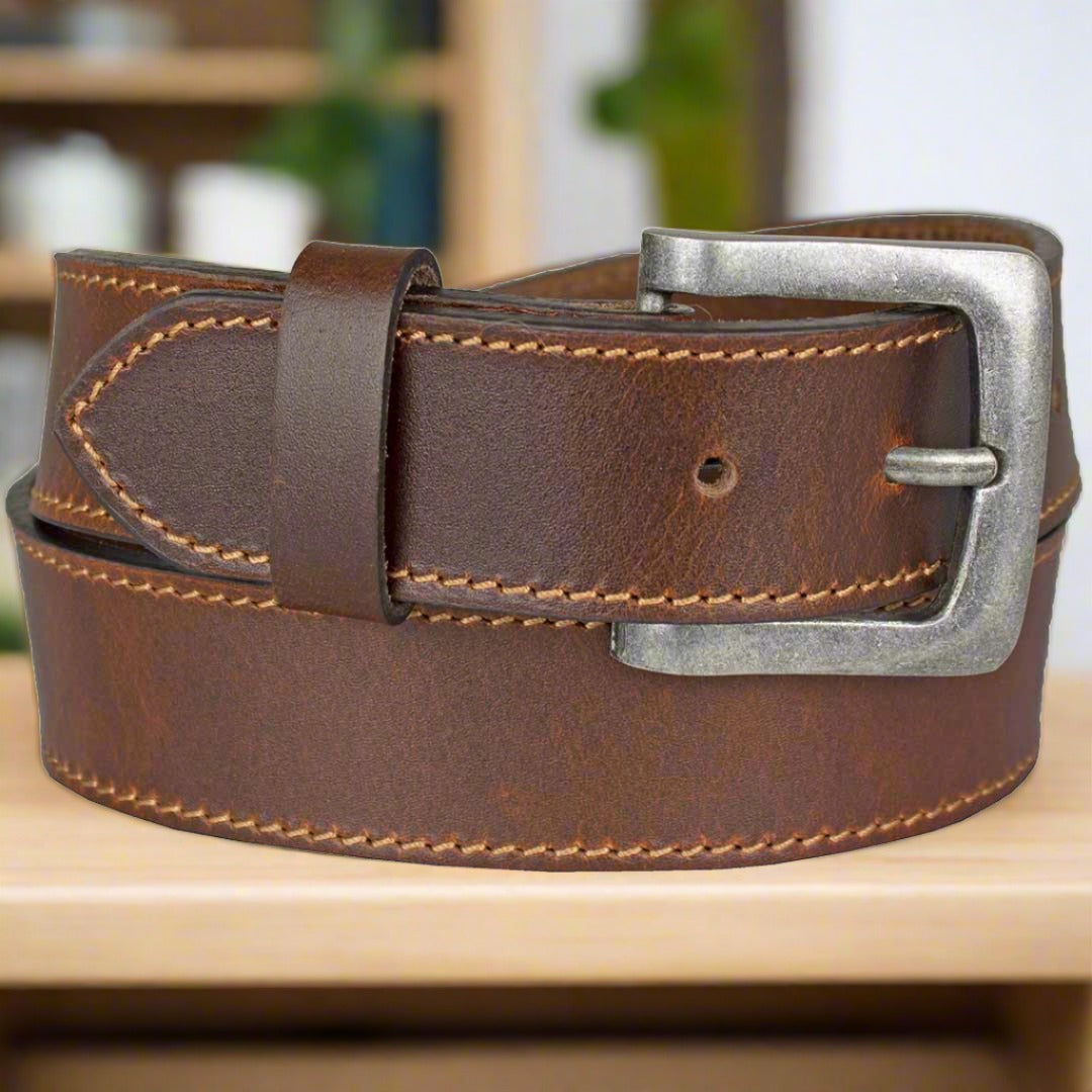 Fame Overseas Men's Removable Buckle Oil Stitched Leather Belt