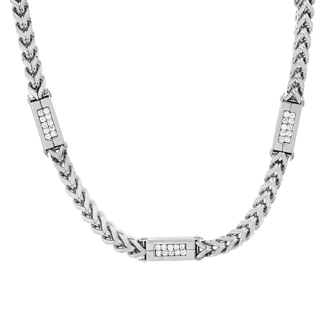 Steeltime Wheat Chain Diamond Link Necklace