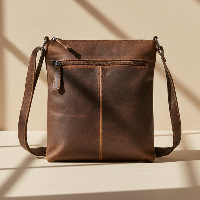 Greenwood Leather Cross Body Bag. Premium Full-Grain Leather Handbag with Multiple Pockets