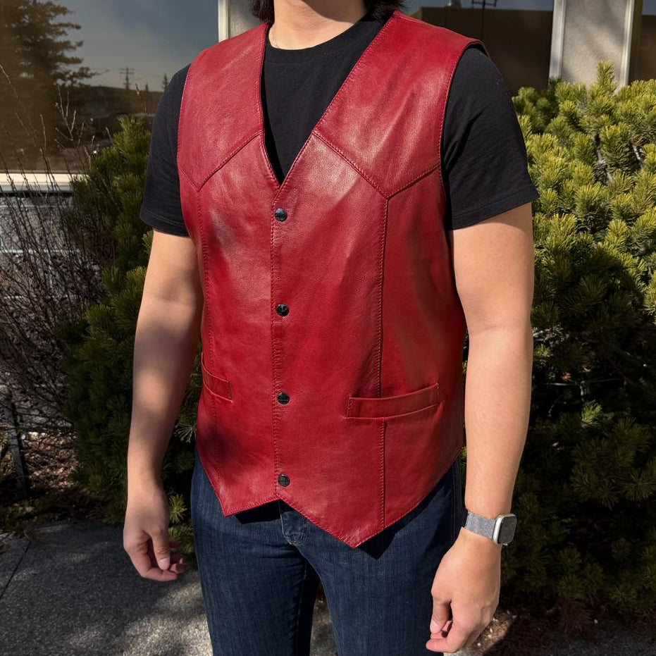 Men's Sheep Leather Vest. Snap Closure & Front Pockets - Boutique of Leathers/Open Road