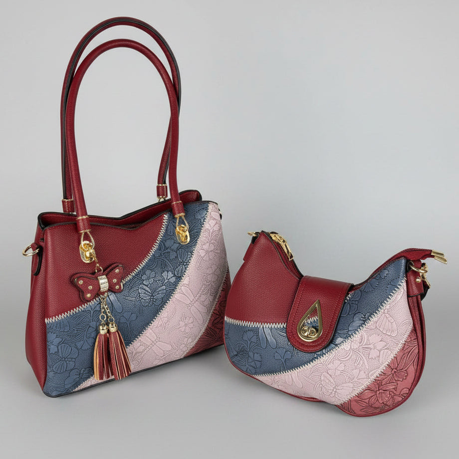 Temptation Italy Multicolor Floral & Dragonfly Embossed Handbag. Vegan Leather Crossbody & Shoulder Bag