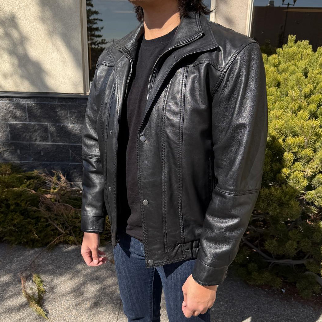 BOL Men's Double Collar Leather Bomber Jacket