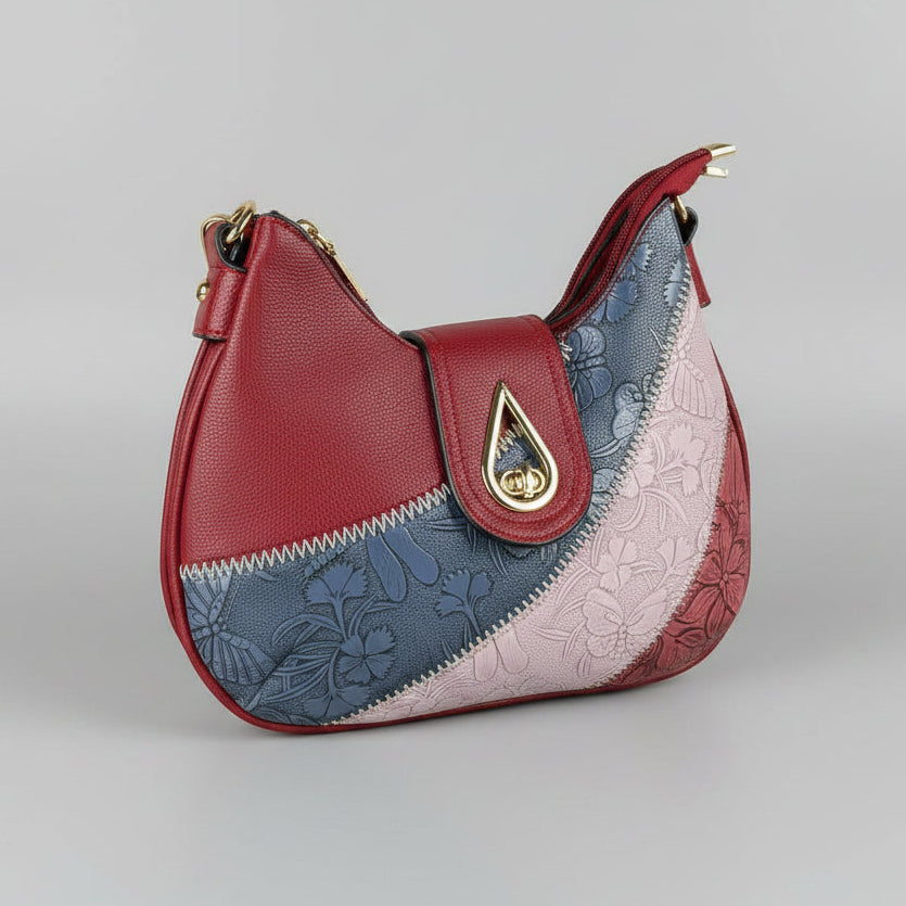 Temptation Italy Multicolor Floral & Dragonfly Embossed Handbag. Vegan Leather Crossbody & Shoulder Bag