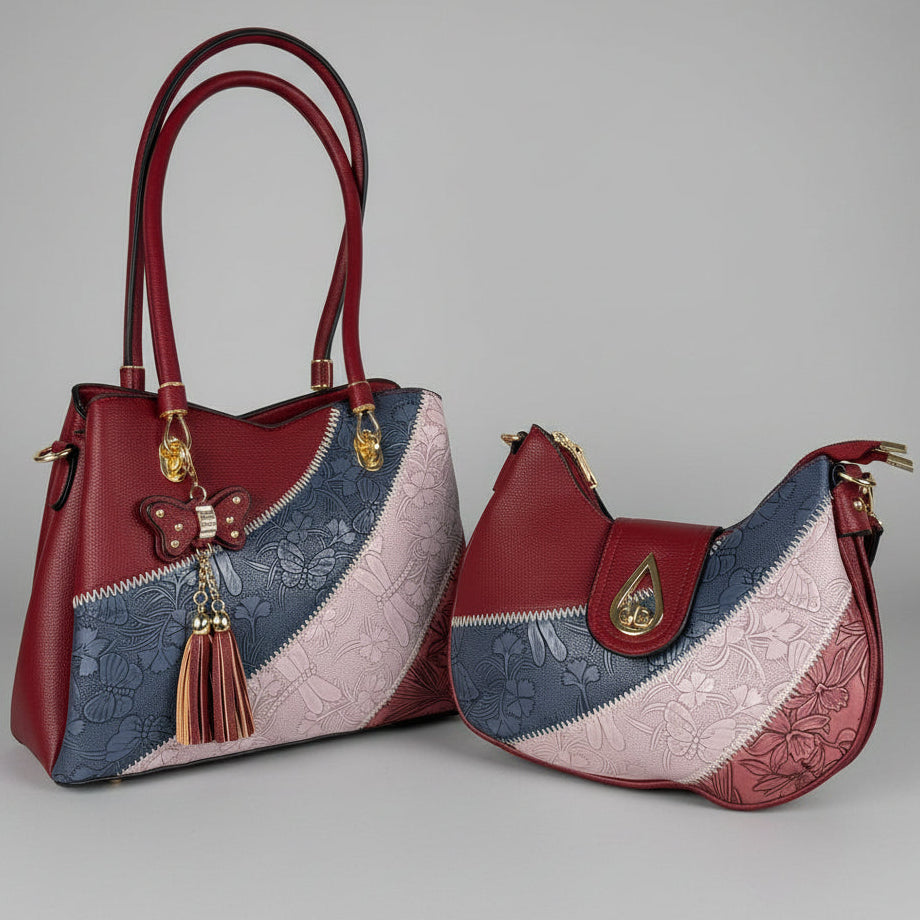 Temptation Italy Multicolor Floral & Dragonfly Embossed Shoulder Bag. Vegan Faux Leather Handbag