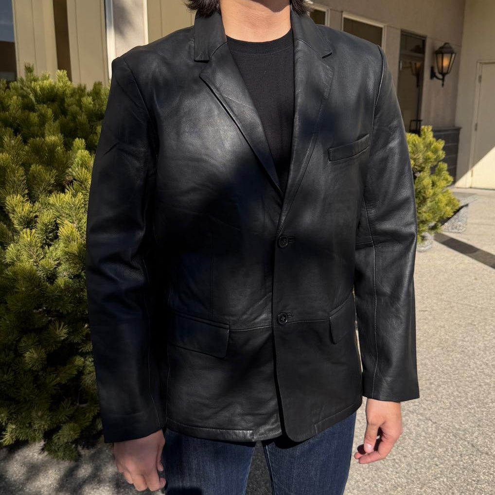 BOL Men’s Black Leather Blazer. Premium Lambskin Leather Two-Button Notch Lapel Jacket - Boutique of Leathers/Open Road