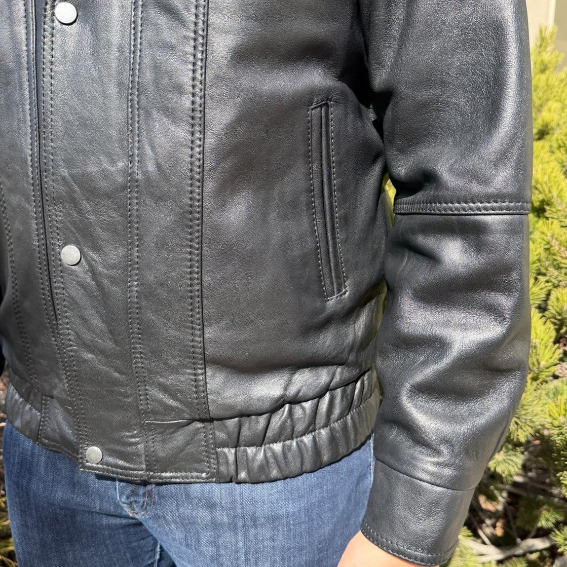 BOL Men's Double Collar Leather Bomber Jacket