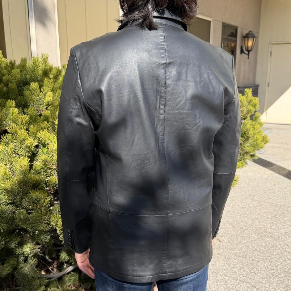 BOL Men’s Black Leather Blazer. Premium Lambskin Leather Two-Button Notch Lapel Jacket