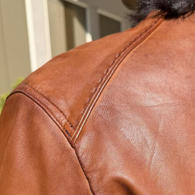 BOL Men's Racer Leather Jacket. Tan Sheep Oily Leather Moto Jacket