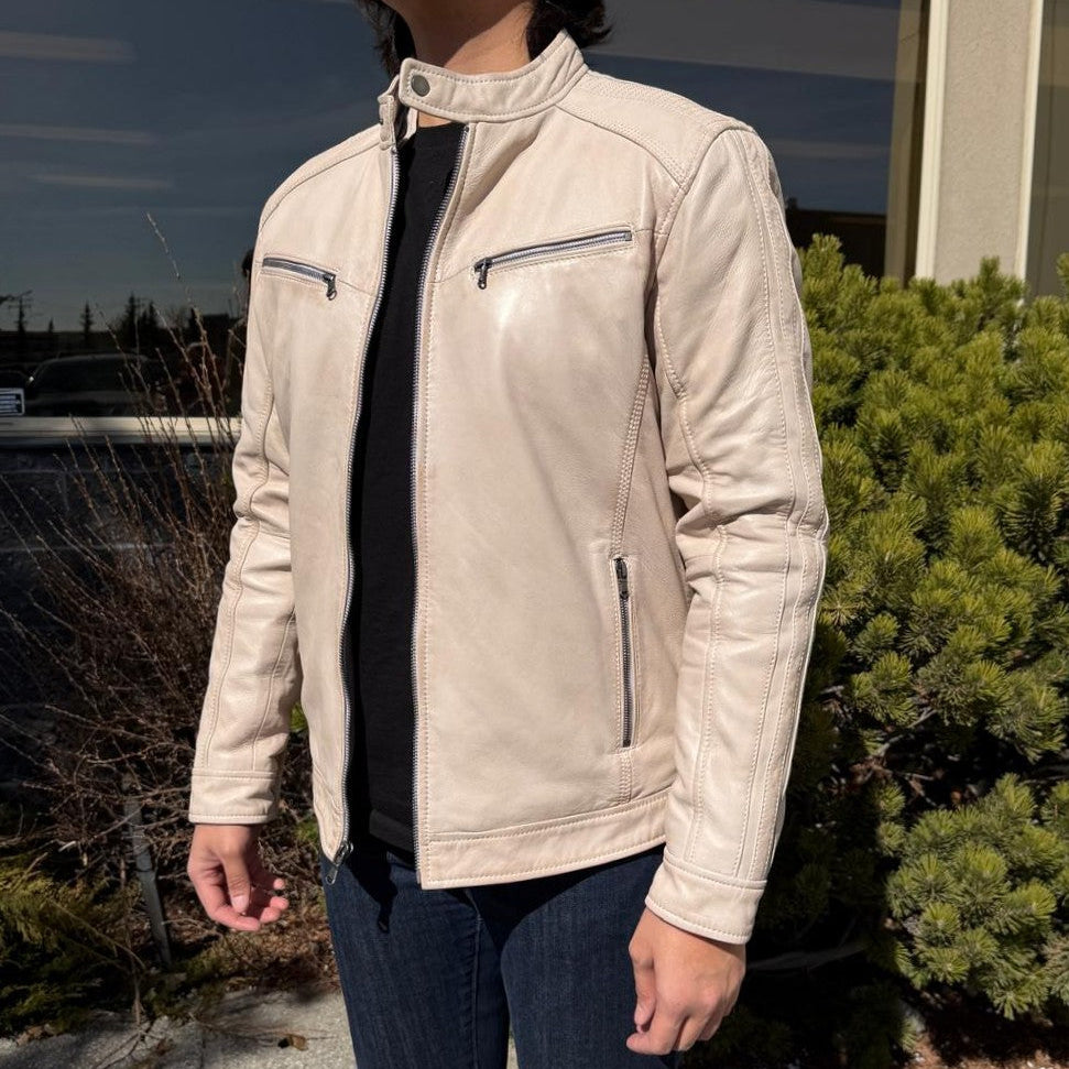 Men’s Hooded Leather Jacket. Sheep Leather Jacket with Removable Hood
