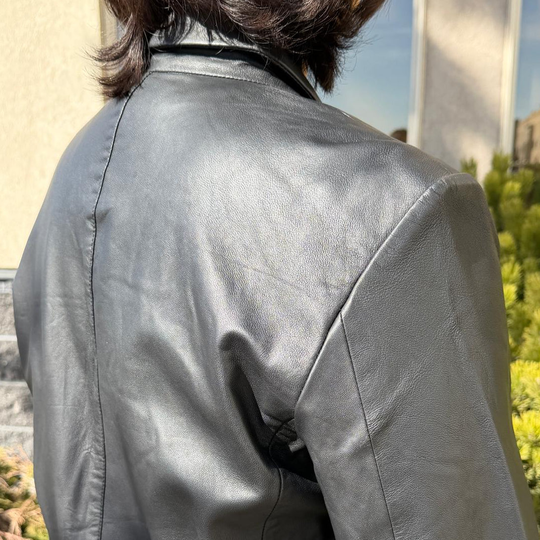 BOL Men’s Black Leather Blazer. Premium Lambskin Leather Two-Button Notch Lapel Jacket - Boutique of Leathers/Open Road