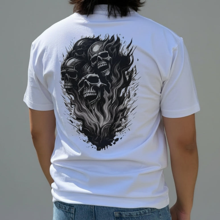 Open Road Men's Four Skulls on Fire Graphic T-Shirt