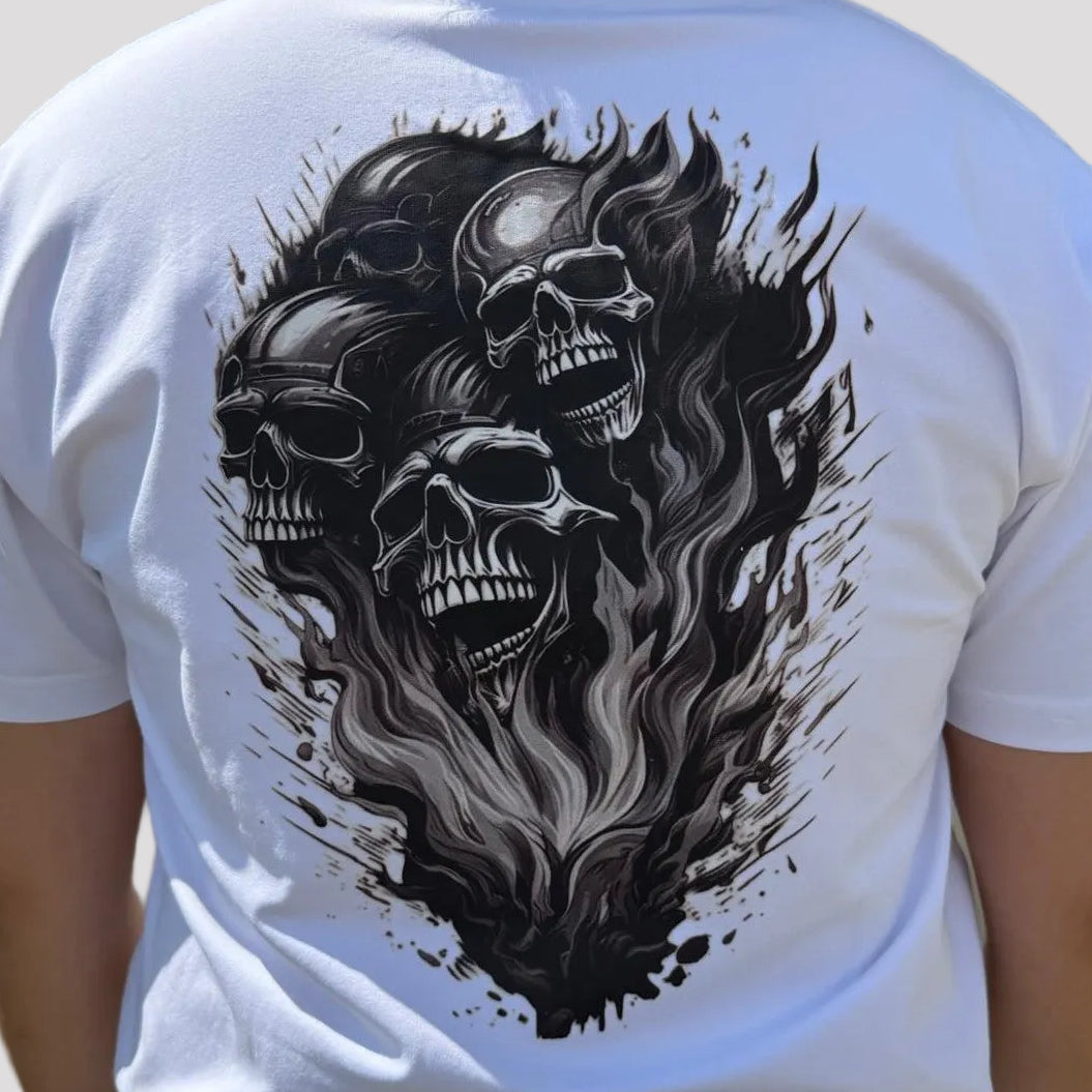Open Road Men's Four Skulls on Fire Graphic T-Shirt