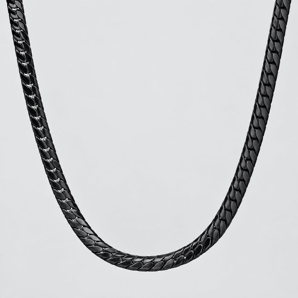 Men’s Black Stainless Steel Flat Curb Heavy Duty Biker Chain Necklace - Boutique of Leathers/Open Road