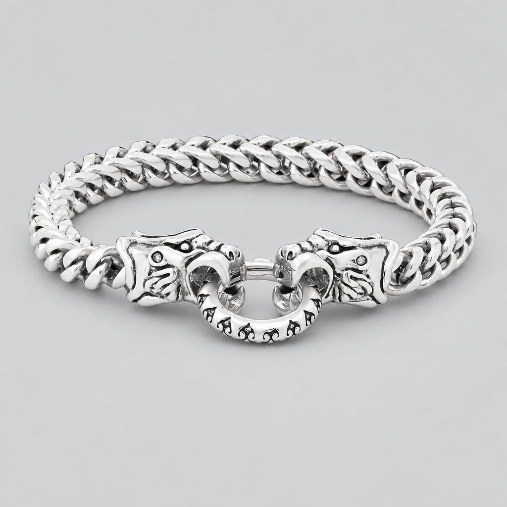 Men's Dragon Head Clasp Heavy Steel Bracelet Biker Jewelry - Boutique of Leathers/Open Road