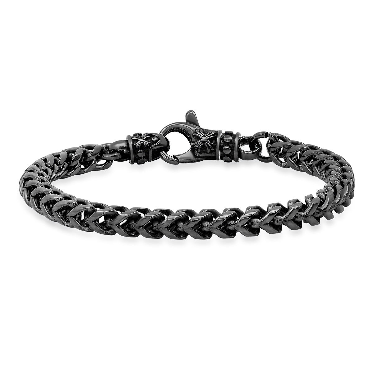 Men's Stealth Black Wheat Chain Stainless Steel Bracelet Biker Jewelry