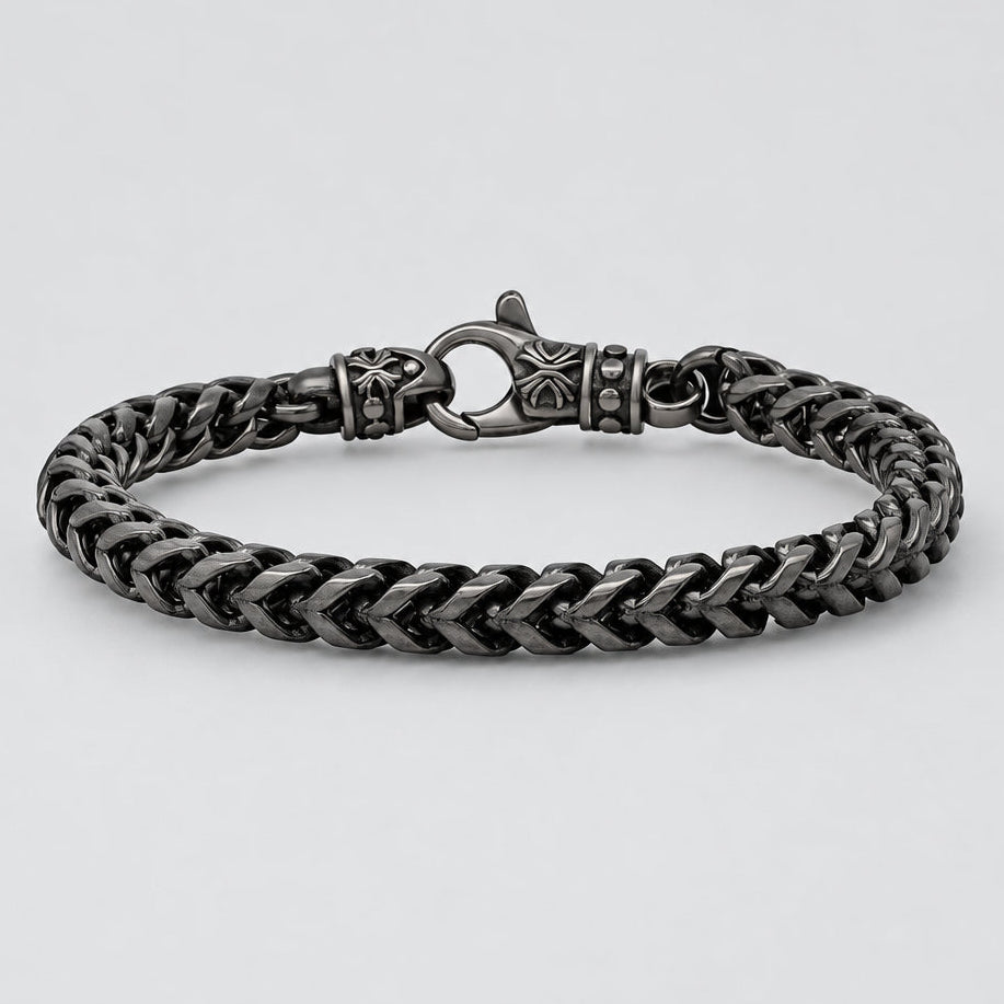 Men's Stealth Black Wheat Chain Stainless Steel Bracelet Biker Jewelry - Boutique of Leathers/Open Road