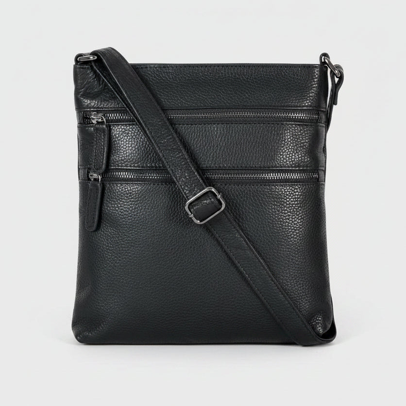 Greenwood Leather Multi Zip Crossbody Bag | Premium Full Grain Leather Shoulder Bag