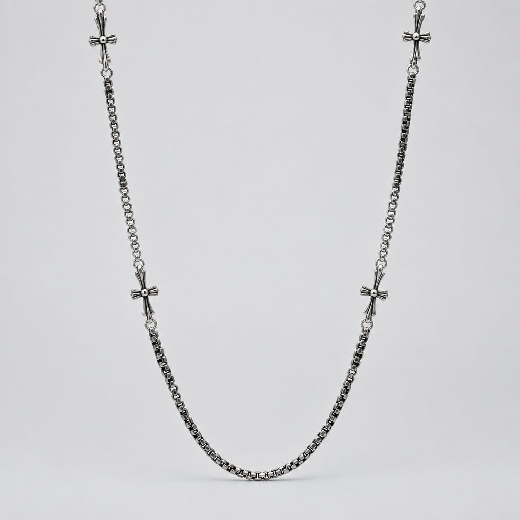 Men’s Oxidized Stainless Steel Round Link Chain and Crosses Biker Jewelry - Boutique of Leathers/Open Road