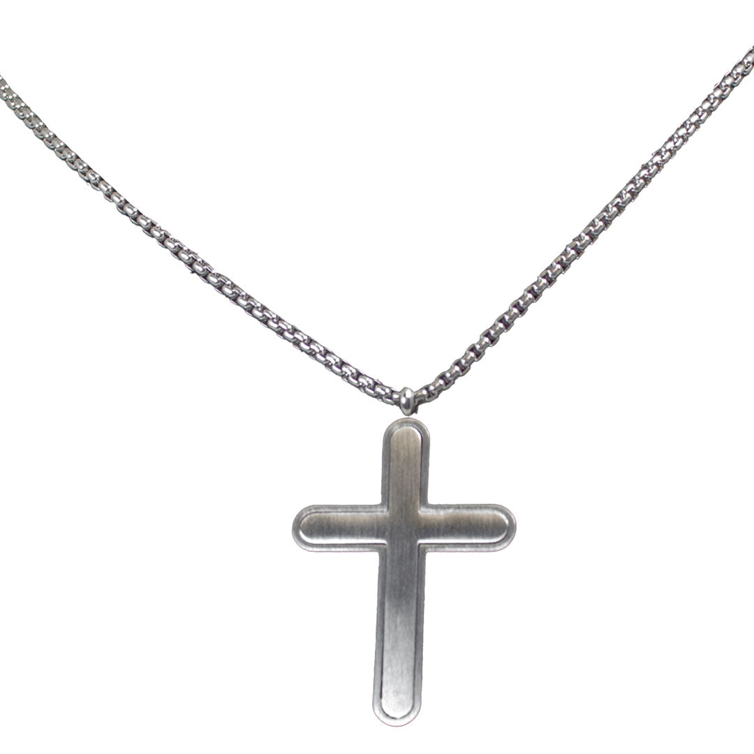 SteelTime Men's Stainless Steel and Black Onyx Cross Necklace