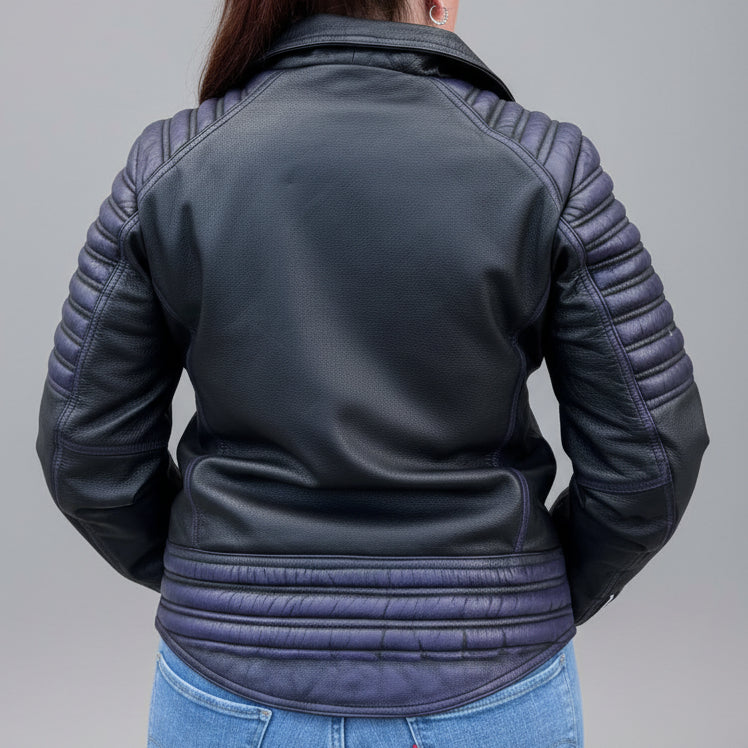 Open Road Women's Genuine Leather Two Tone Motorcycle Jacket - Boutique of Leathers/Open Road