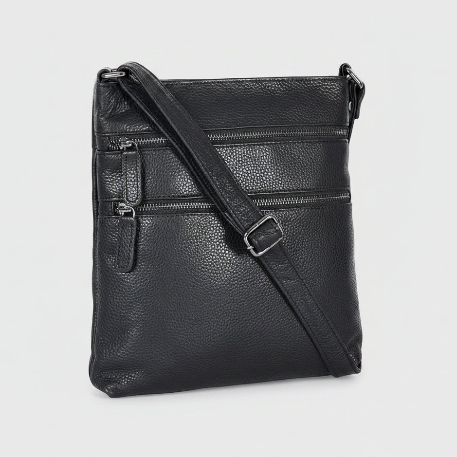 Greenwood Leather Multi Zip Crossbody Bag | Premium Full Grain Leather Shoulder Bag