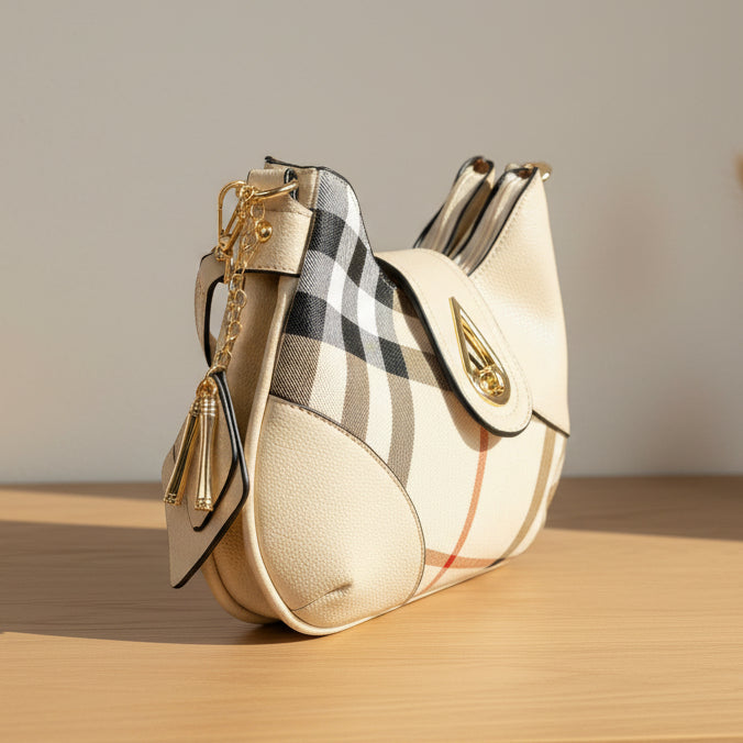 Temptation Italy Small Plaid Faux Leather Shoulder Bag | Crescent Handbag