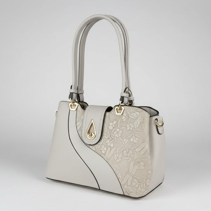 Temptation Italy Faux Leather 2-Handle Bag with Dragonfly and Flowers