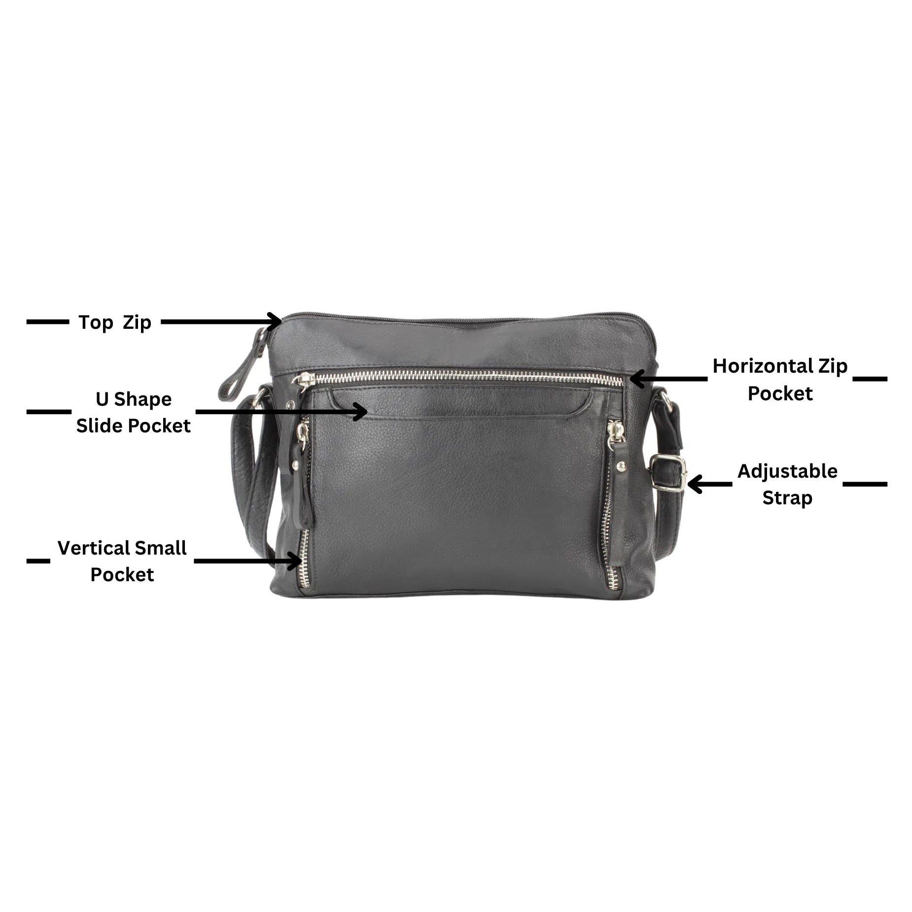 Leather Crossbody Slim Bag with Zippered Pockets & Adjustable Strap - Boutique of Leathers/Open Road