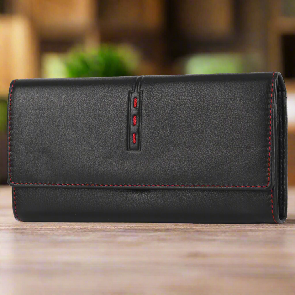 MET Road Women's Red Stitch Leather Wallet