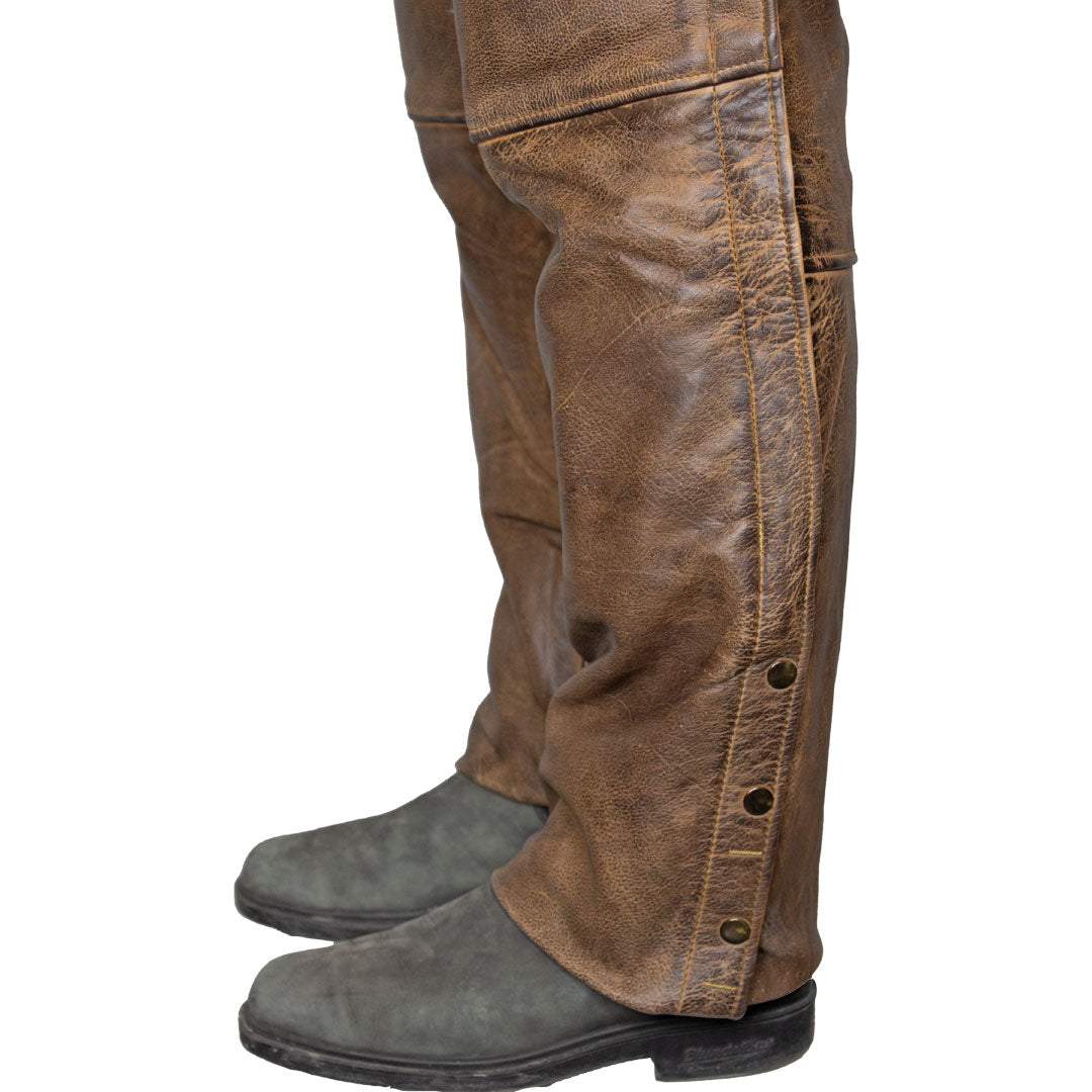 Open Road Men's Vintage Brown 4 Pocket Premium Leather Chaps