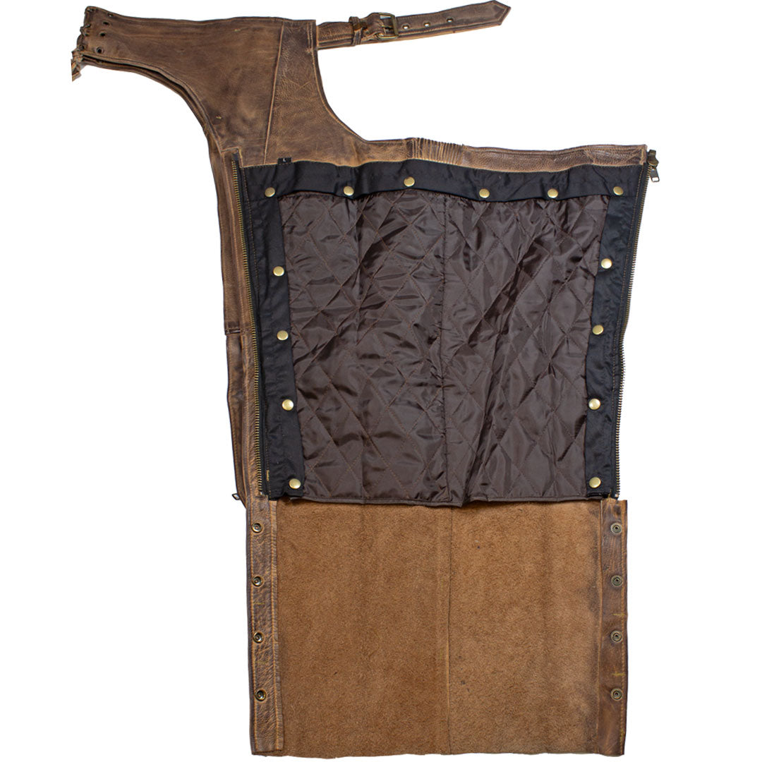 Open Road Men's Vintage Brown 4 Pocket Premium Leather Chaps