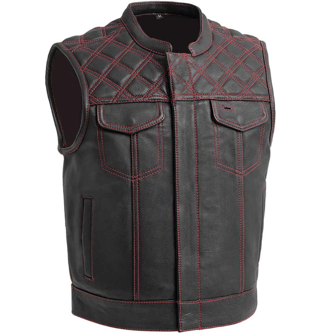 Men's Upside Leather with Red Stitched Diamonds  Vest