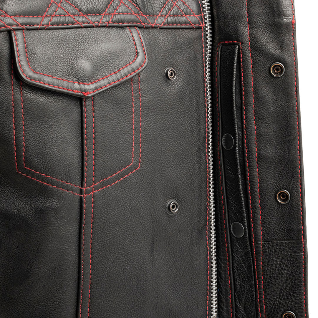 Open Road Men's Upside Leather with Red Stitched Diamonds  Vest