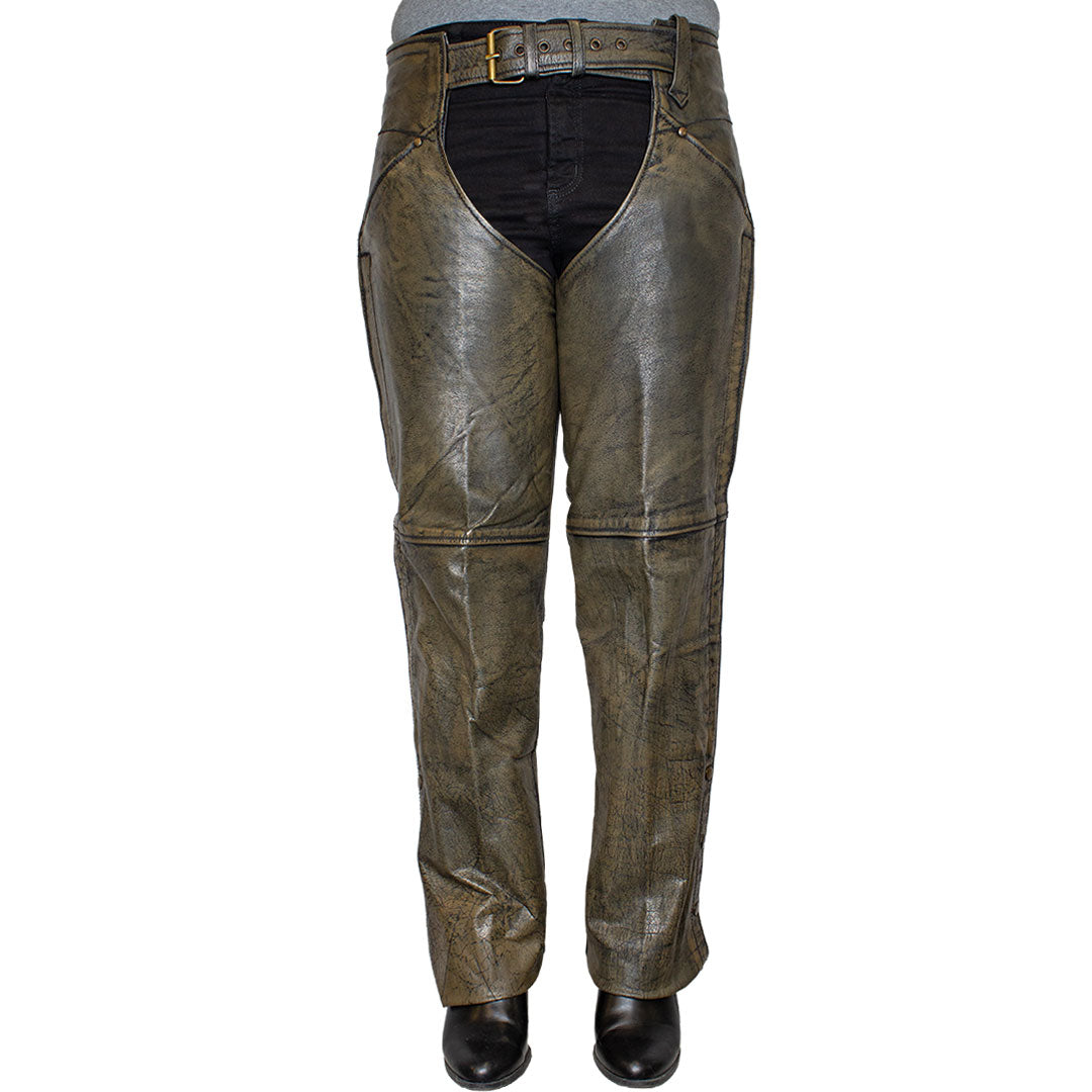Open Road Women's Distressed Brown Leather Chaps