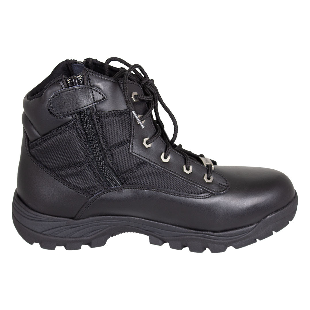Open Road Men's Black Leather Tactical Lace-Up Boots with Side Zippers Entry