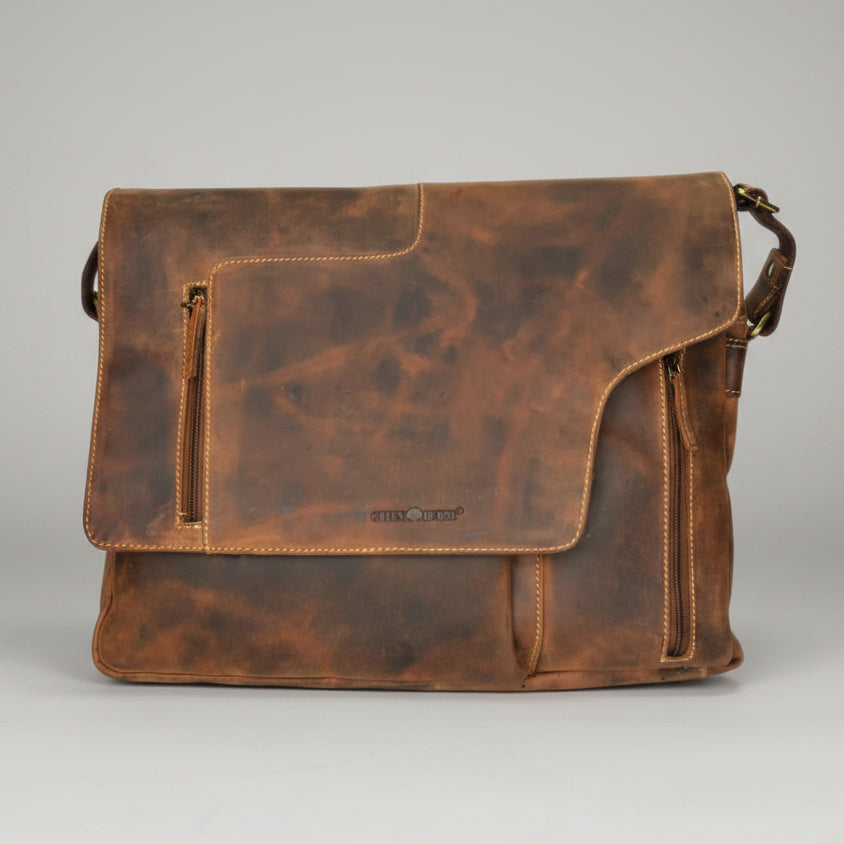 Greenburry Vintage Leather Messenger Bag. Business Briefcase for A4