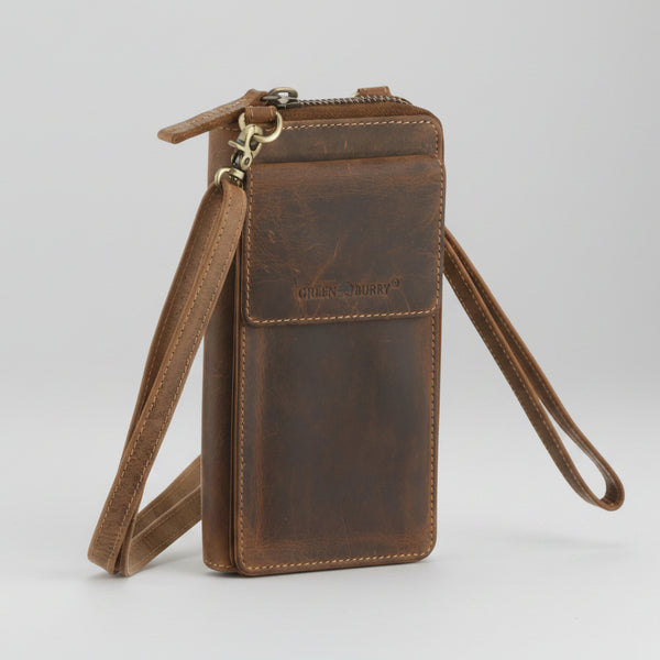 Greenburry Vintage Leather Crossbody Phone Case Wallet. RFID Protected