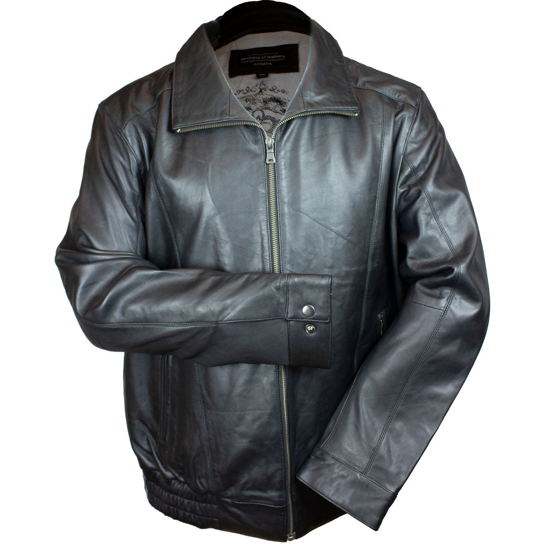 Mens Nathan Smooth Studded Shoulder Black Moto Leather Jacket - Luca Designs